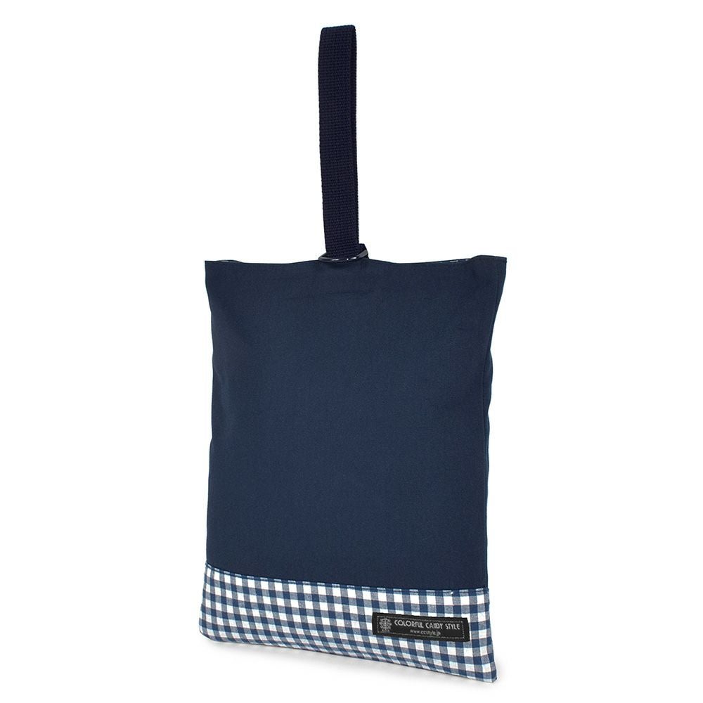 シューズケース　リバーシブル　チェック大・紺_1