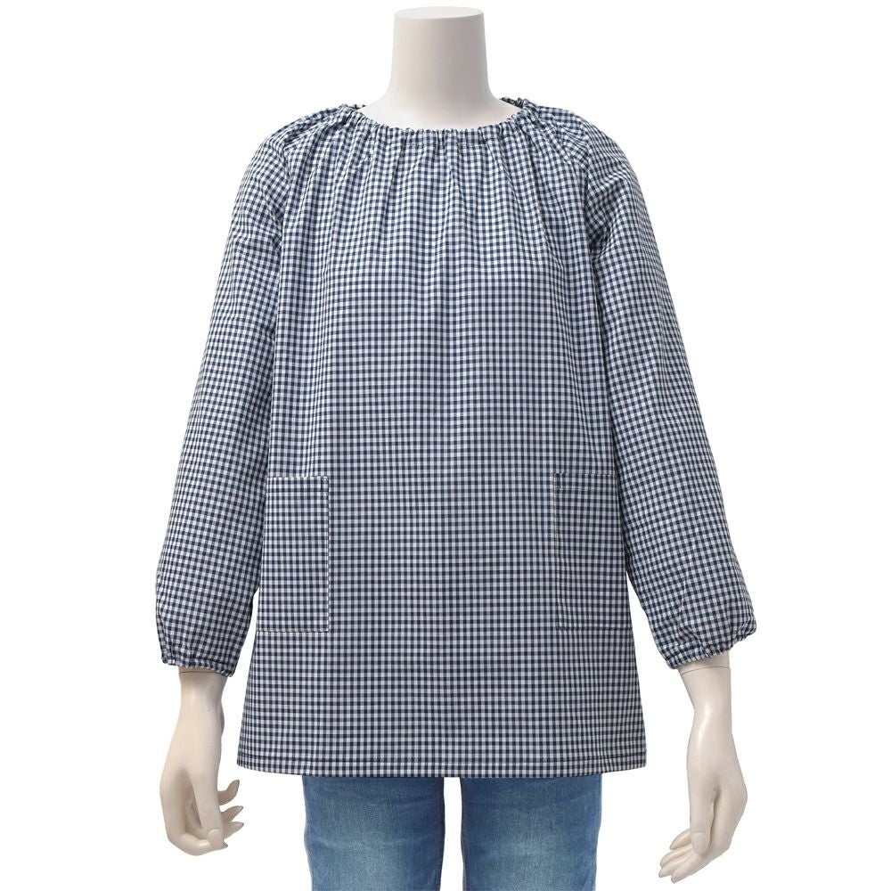 スモック(140-160cm)　チェック大(綿100%)・紺_1