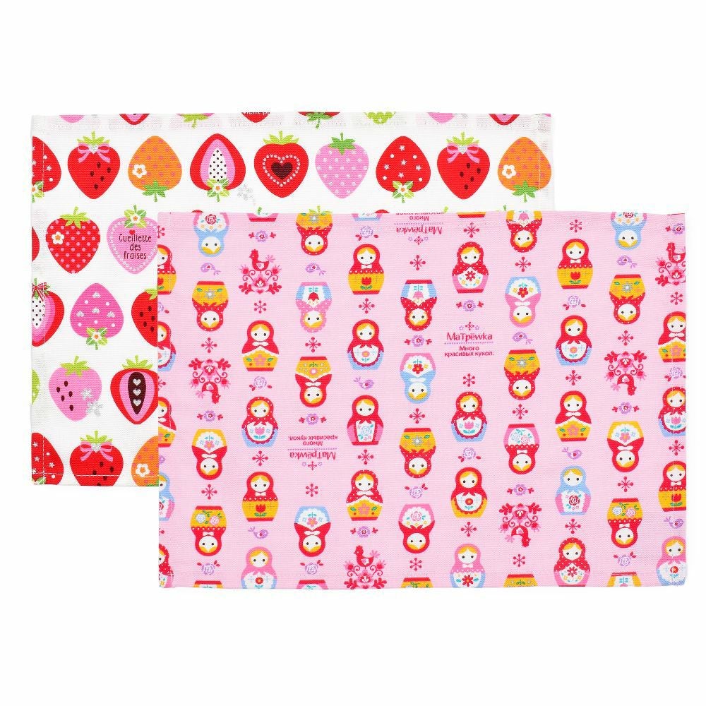 ランチョンマット　スタンダード(柄違い2枚セット)　りんごといちごのスイートセット_1