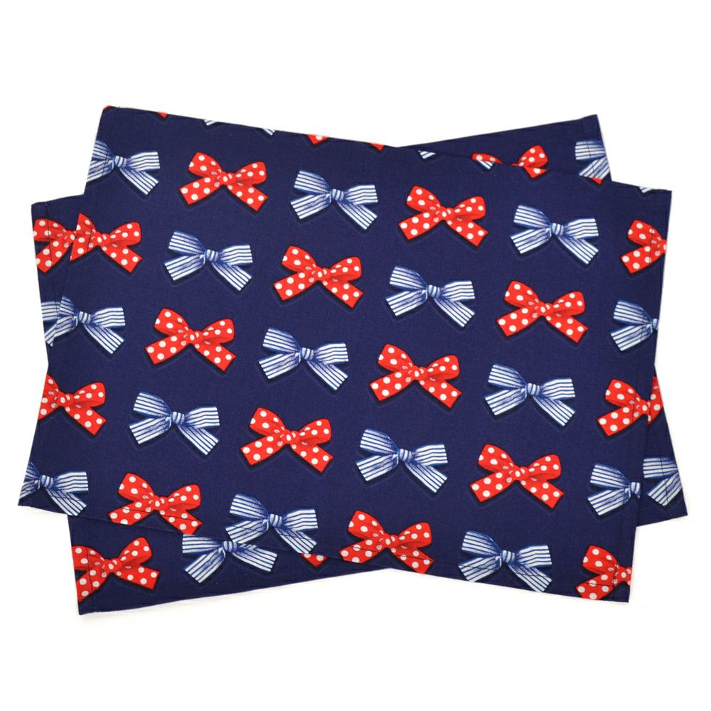ランチョンマット　スタンダード　ポルカドットとストライプのフレンチリボン(ネイビー)_1