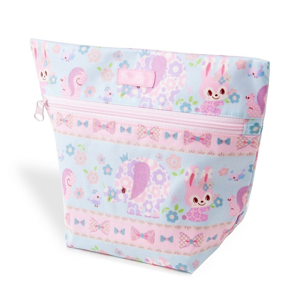 消臭おむつポーチ　ファスナータイプ　お花大好きプリティ動物フレンド(スケアー地・ライトブルー)_1